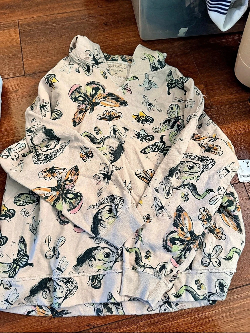 Ragabond free people frog butterfly Sweatshirt in Cream Size Small